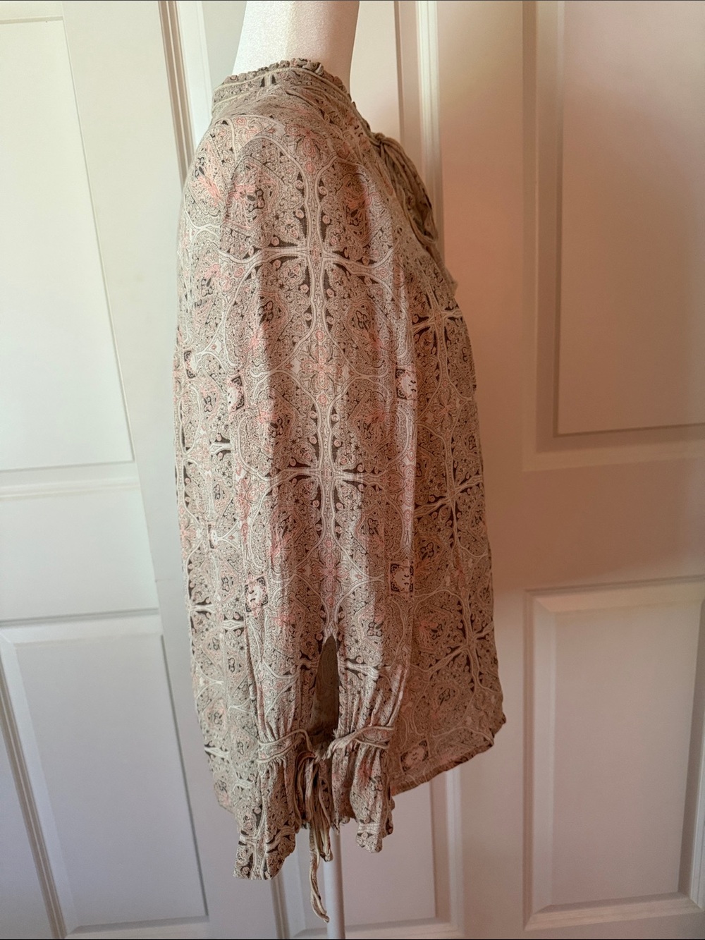 Lucky Brand Taupe Paisley Tie-Neck Blouse - Picture 4 of 5